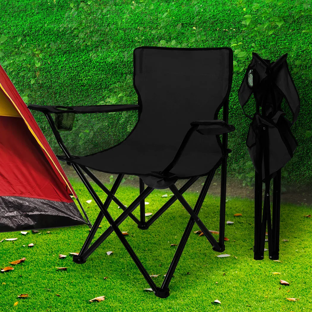 Levede 2Pcs Camping Chairs Folding Arm Black-VIC_Rural