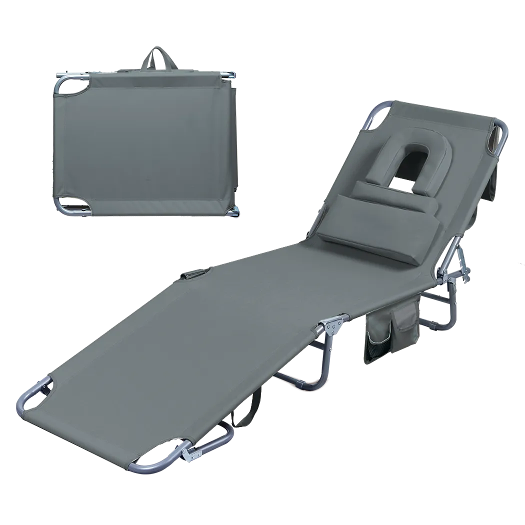 Levede Foldable Beach Lounge Chairs with Face Hole Grey-SA_Metro