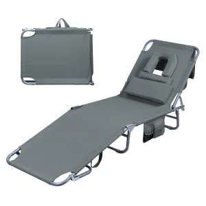 Levede Foldable Beach Lounge Chairs with Face Hole Grey-SA_Metro