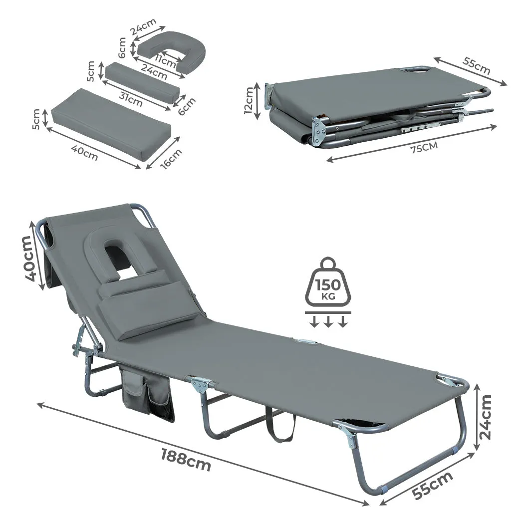 Levede Foldable Beach Lounge Chairs with Face Hole Grey-SA_Metro