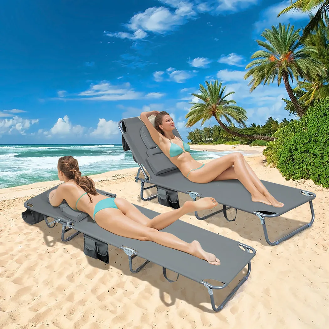 Levede Foldable Beach Lounge Chairs with Face Hole Grey-SA_Metro