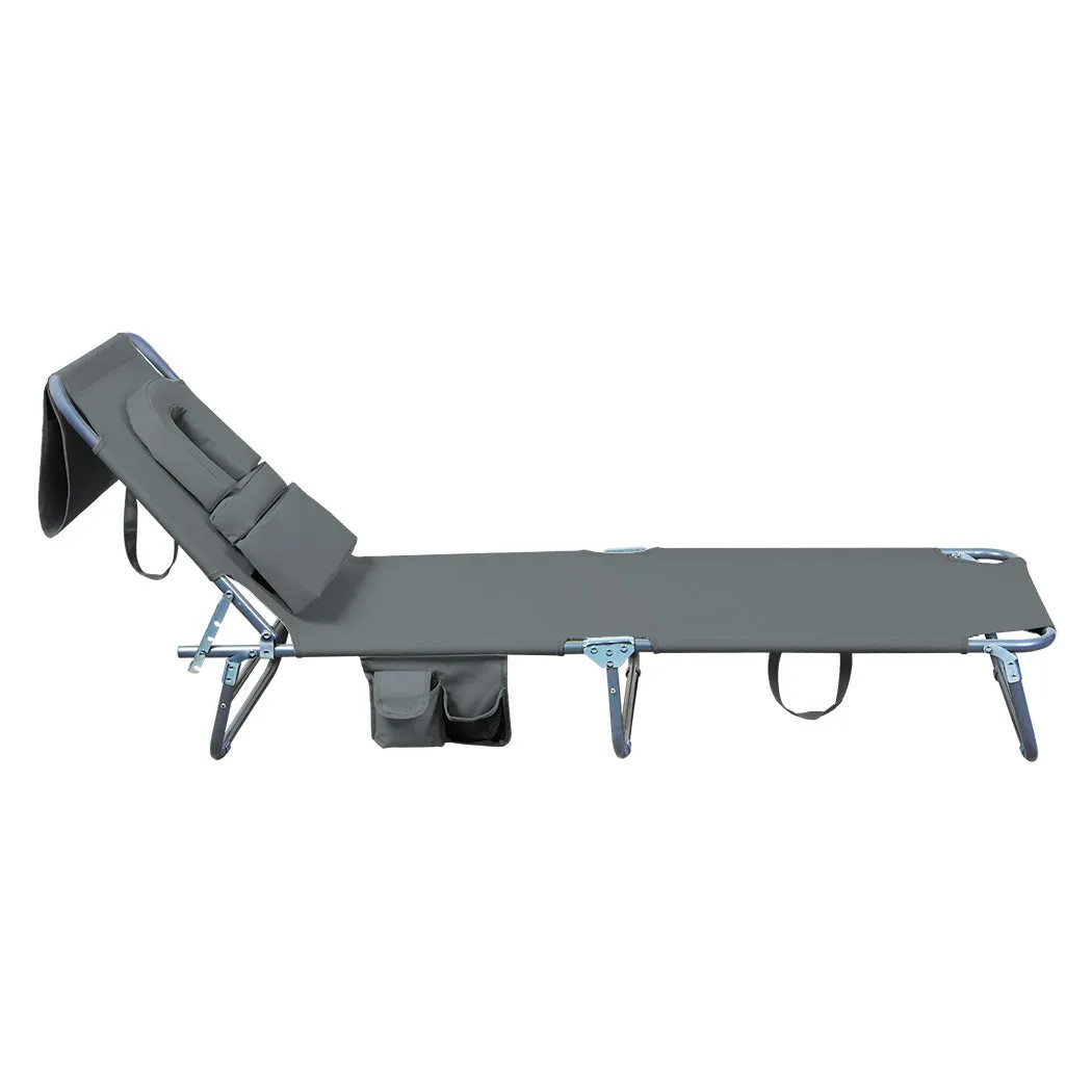 Levede Foldable Beach Lounge Chairs with Face Hole Grey-SA_Metro