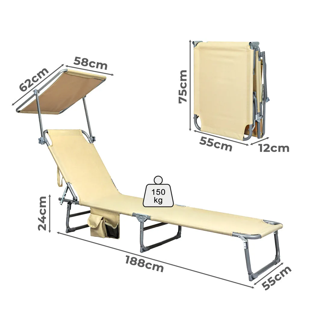 Levede Foldable Lounge Chairs with Canopy Khaki-ACT