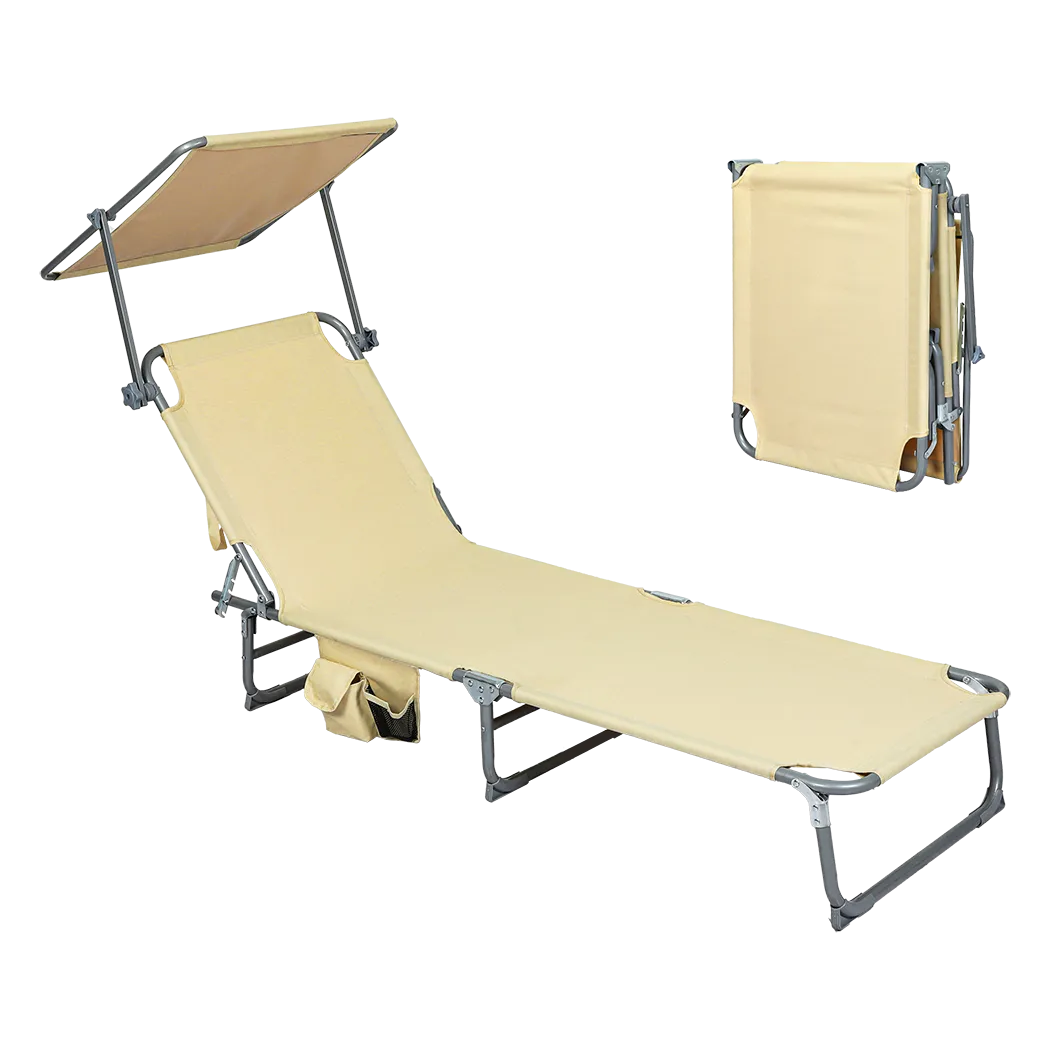 Levede Foldable Lounge Chairs with Canopy Khaki-WA_Metro