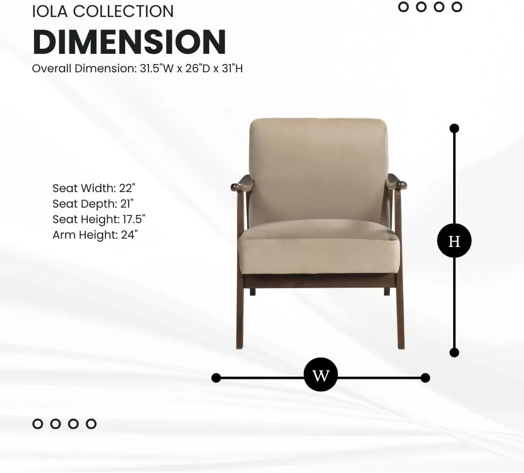 Lexicon Mid Century Modern Chair Velvet Accent Chair for Living Room Chair w/Solid Wood Armrests and Legs, Cushioned Seat and Backrest, Reading Chair and Lounge Chair for Bedrooms/Studios, Brown