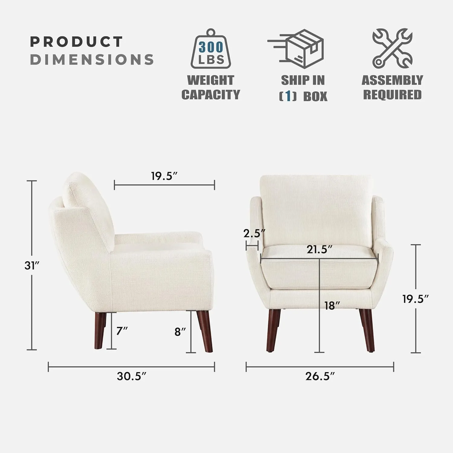 Lexicon Modern Wingback Accent Chair, Chenille Fabric Upholstered Lounge Reading Arm Chair, Solid Wood Legs for Living Room, Bedroom, Supportive Padded Pocket Coil Seat, Easy Assembly, Beige