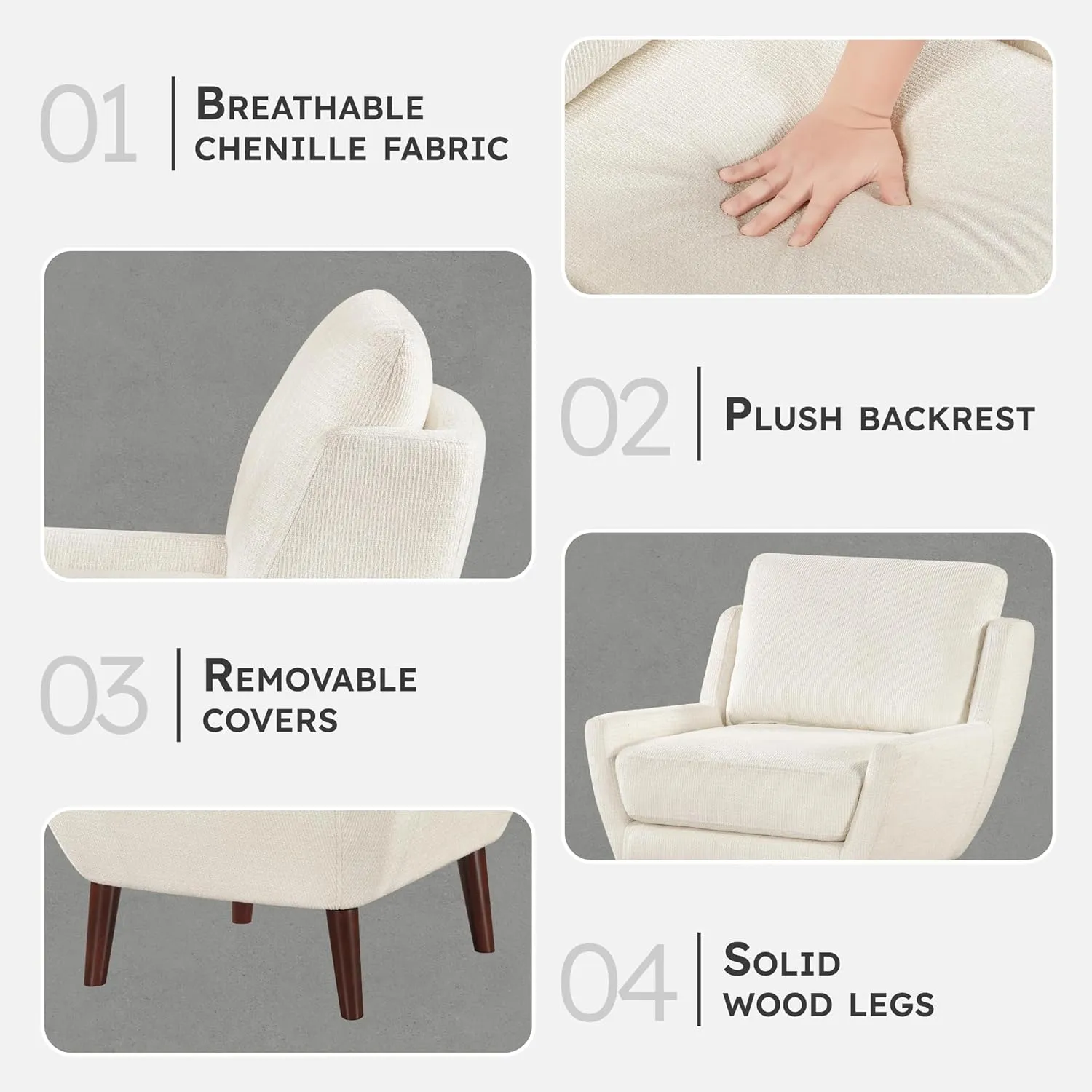 Lexicon Modern Wingback Accent Chair, Chenille Fabric Upholstered Lounge Reading Arm Chair, Solid Wood Legs for Living Room, Bedroom, Supportive Padded Pocket Coil Seat, Easy Assembly, Beige
