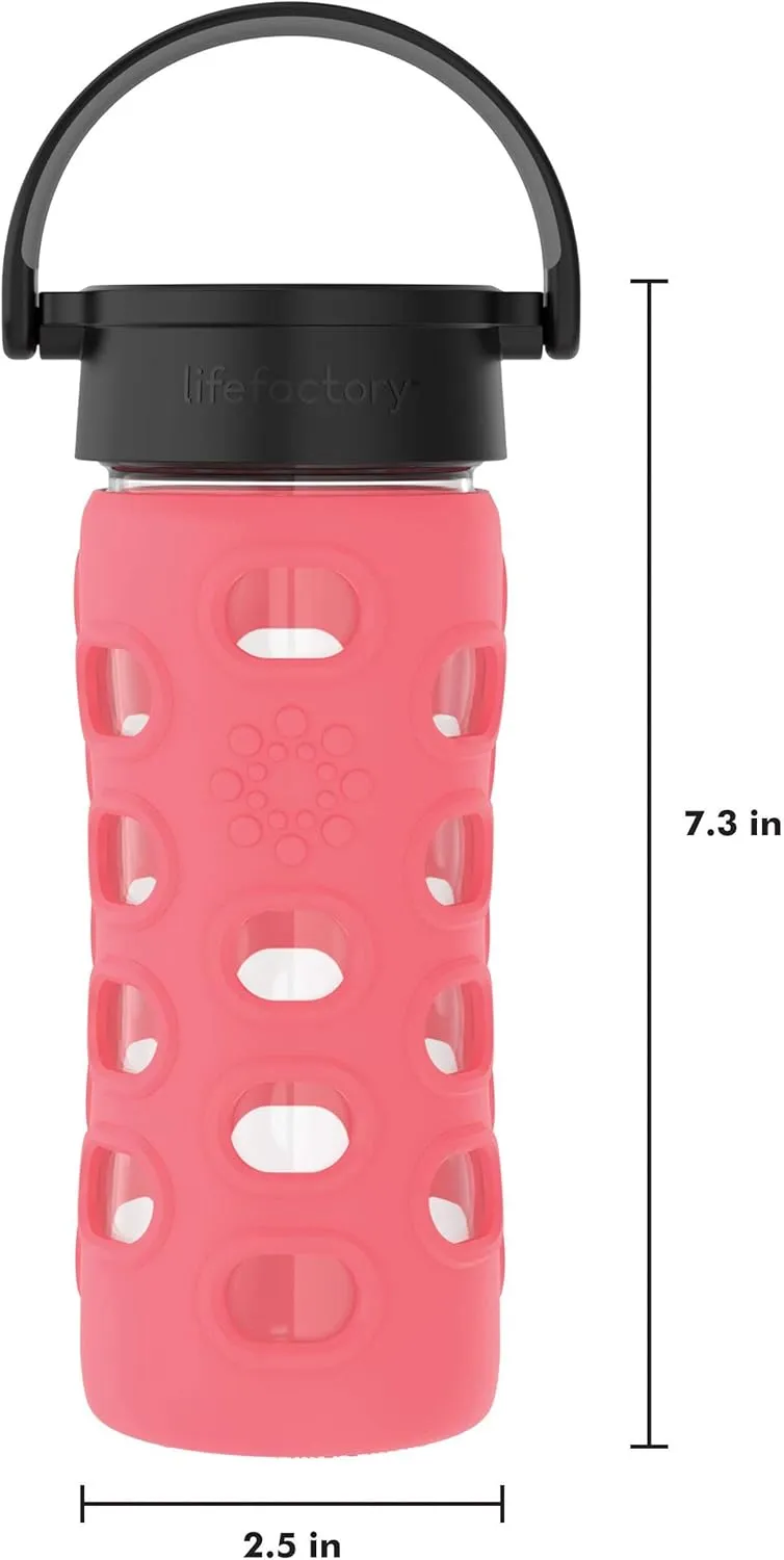 Lifefactory 12-Ounce BPA-Free Glass Water Bottle with Classic Cap and Protective Silicone Sleeve, Coral