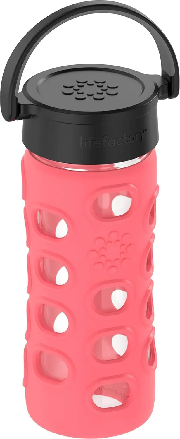 Lifefactory 12-Ounce BPA-Free Glass Water Bottle with Classic Cap and Protective Silicone Sleeve, Coral