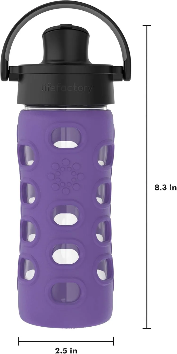 Lifefactory 12-Ounce Glass Water Bottle with Active Flip Cap and Protective Silicone Sleeve, Iris