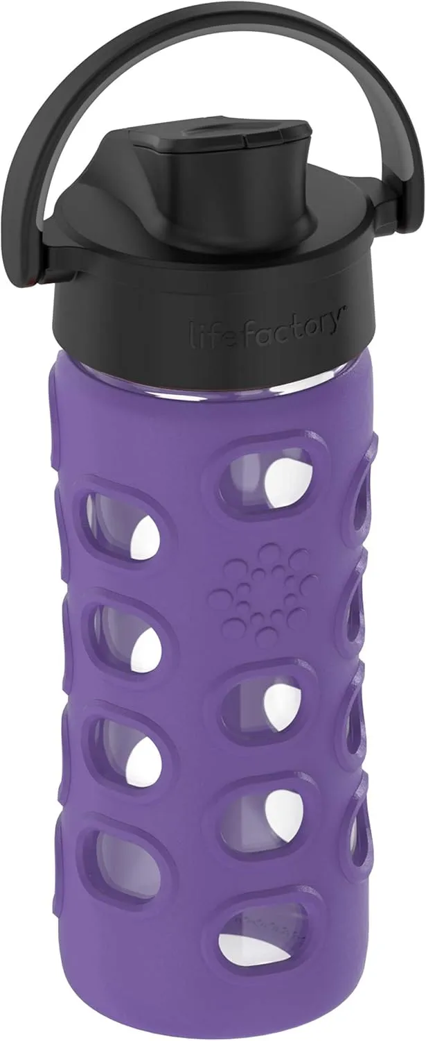 Lifefactory 12-Ounce Glass Water Bottle with Active Flip Cap and Protective Silicone Sleeve, Iris