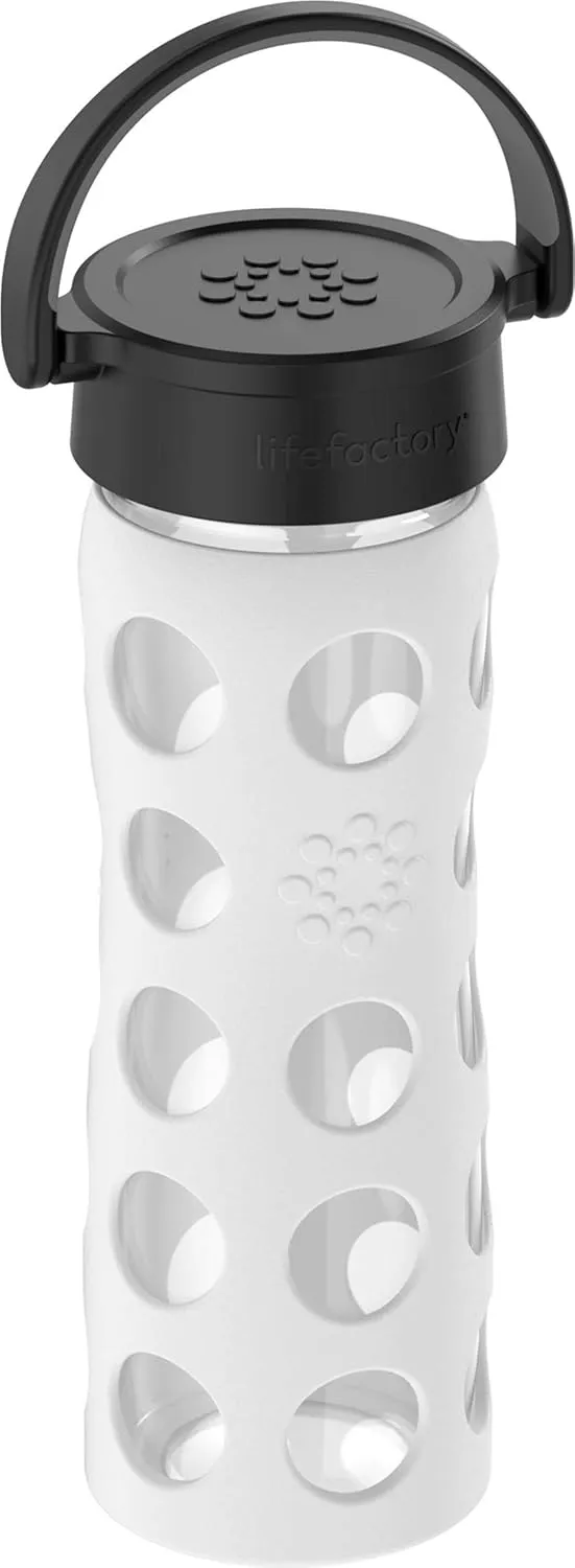 Lifefactory 16-Ounce BPA-Free Glass Water Bottle with Classic Cap and Protective Silicone Sleeve, Optic White