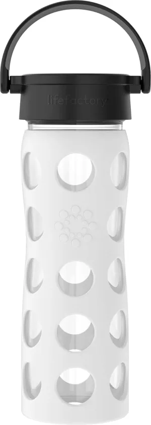 Lifefactory 16-Ounce BPA-Free Glass Water Bottle with Classic Cap and Protective Silicone Sleeve, Optic White