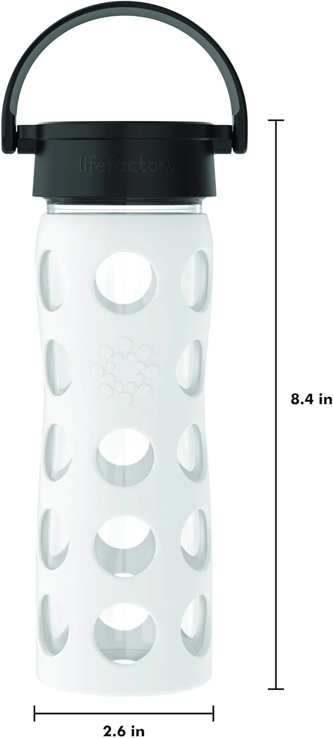Lifefactory 16-Ounce BPA-Free Glass Water Bottle with Classic Cap and Protective Silicone Sleeve, Optic White