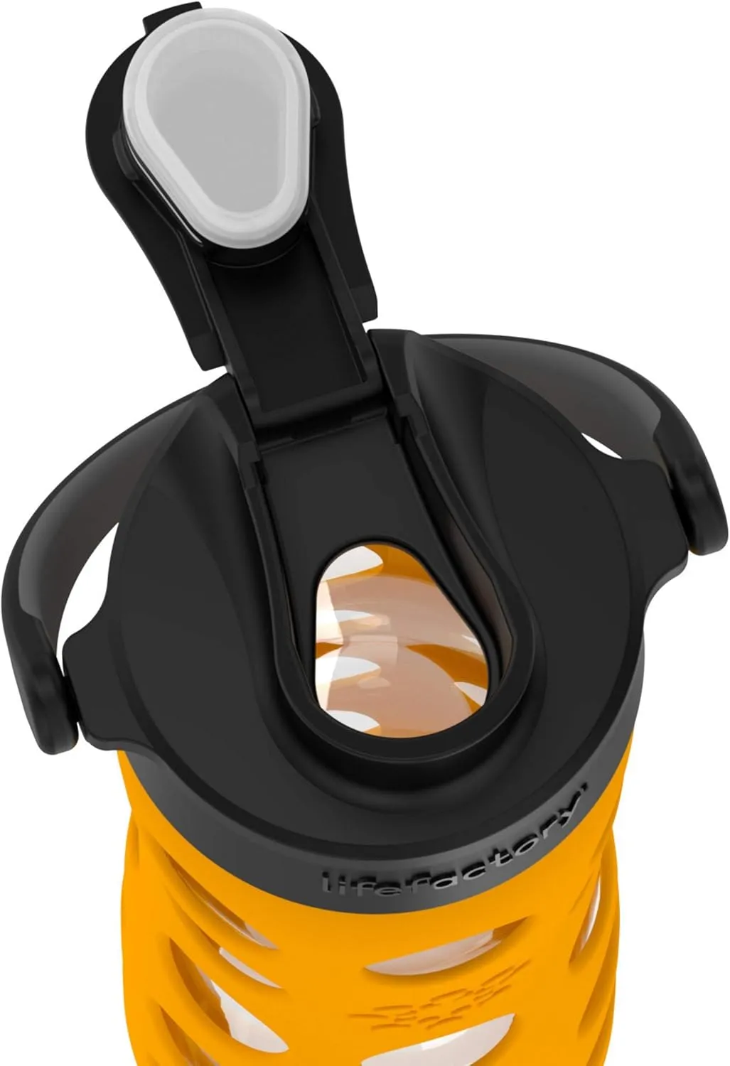 Lifefactory 16-Ounce Glass Water Bottle with Active Flip Cap and Protective Silicone Sleeve, Marigold