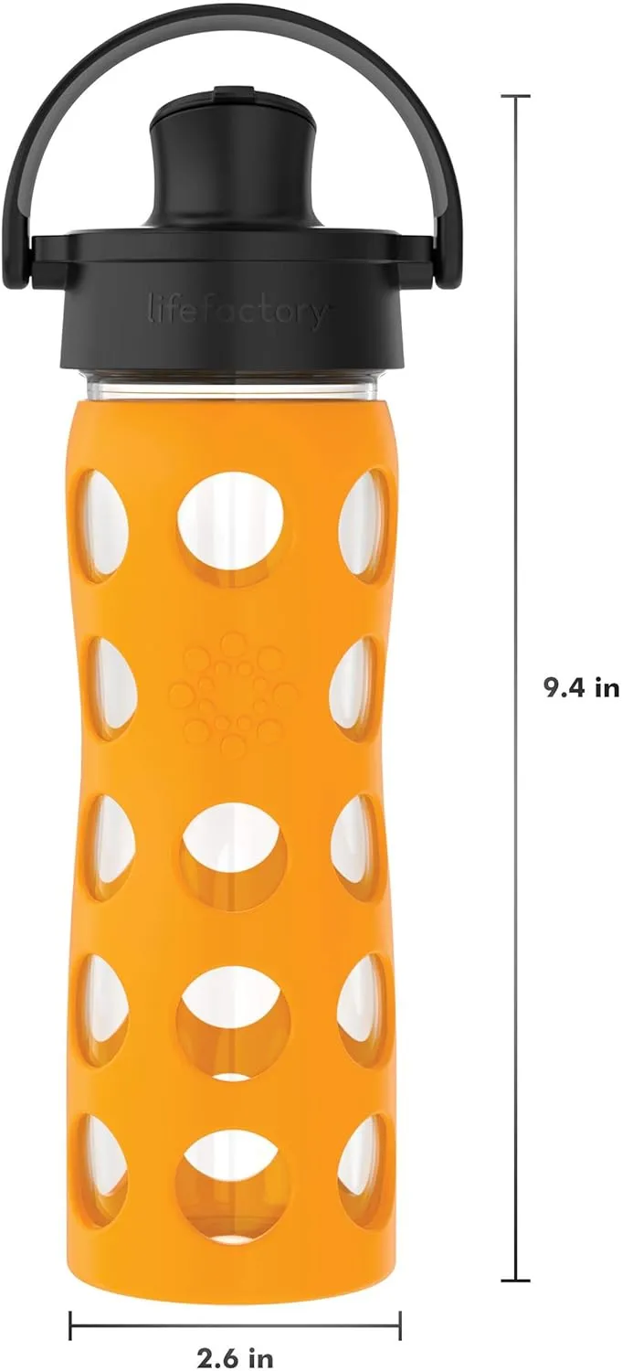 Lifefactory 16-Ounce Glass Water Bottle with Active Flip Cap and Protective Silicone Sleeve, Marigold