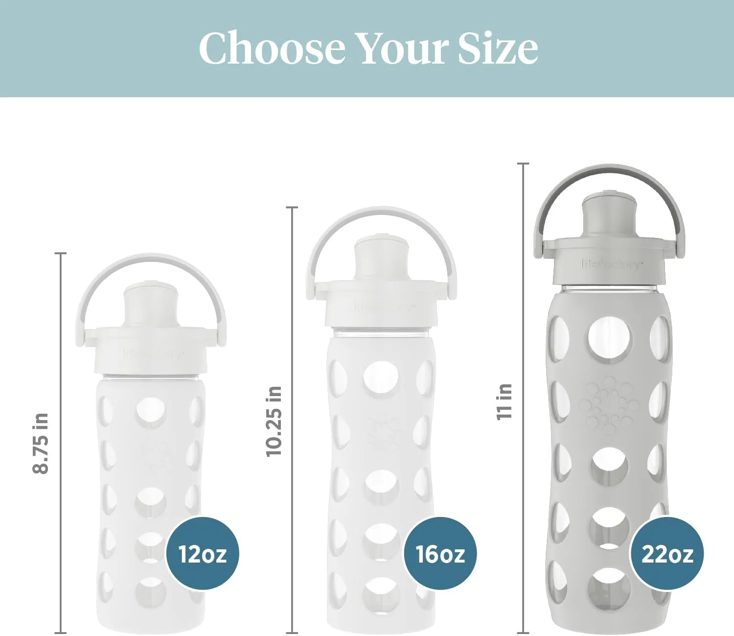 Lifefactory 16-Ounce Glass Water Bottle with Active Flip Cap and Protective Silicone Sleeve, Stone Gray