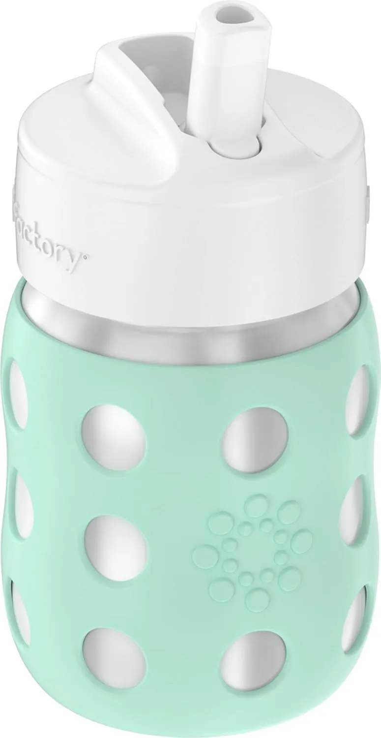 Lifefactory 8-Ounce Stainless-Steel Vacuum-Insulated Wide-Neck Baby Bottle with Straw Cap, Mint, LS2241WMI4