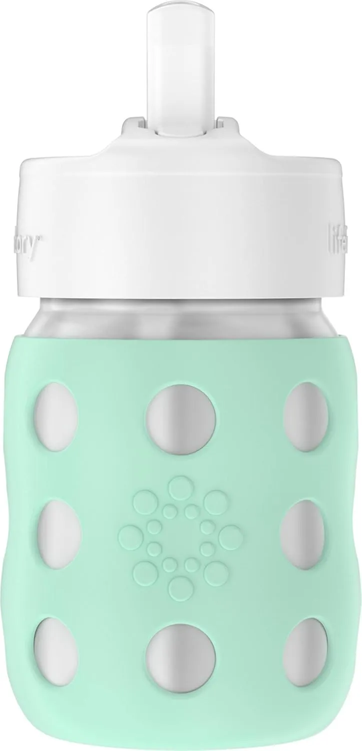 Lifefactory 8-Ounce Stainless-Steel Vacuum-Insulated Wide-Neck Baby Bottle with Straw Cap, Mint, LS2241WMI4