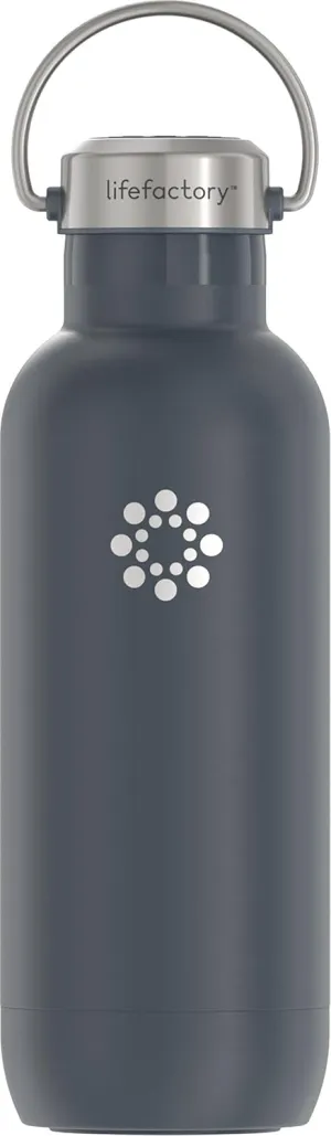 LIfeFactory Stainless Steel Vacuum-Insulated Sport Bottle, 20 Ounce, Carbon