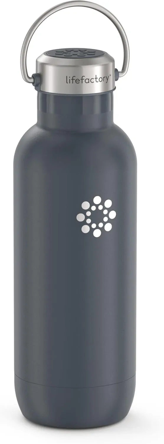 LIfeFactory Stainless Steel Vacuum-Insulated Sport Bottle, 20 Ounce, Carbon