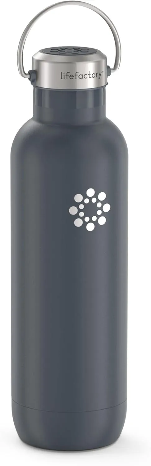 LIfeFactory Stainless Steel Vacuum-Insulated Sport Bottle, 24 Ounce, Carbon