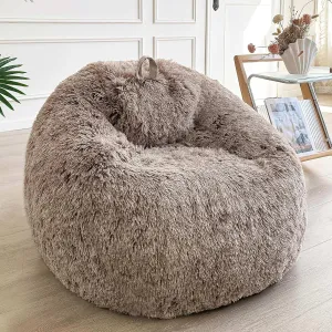 LIFEREVO Faux Fur Stuffed Animal Storage Bean Bag Chair Cover (No Filler), Washable Fluffy Large Bean Bag Cover for Adults Girls, Furry Beanbag Cover for Textile Plush Toys Memory Foam (Ombre Khaki)