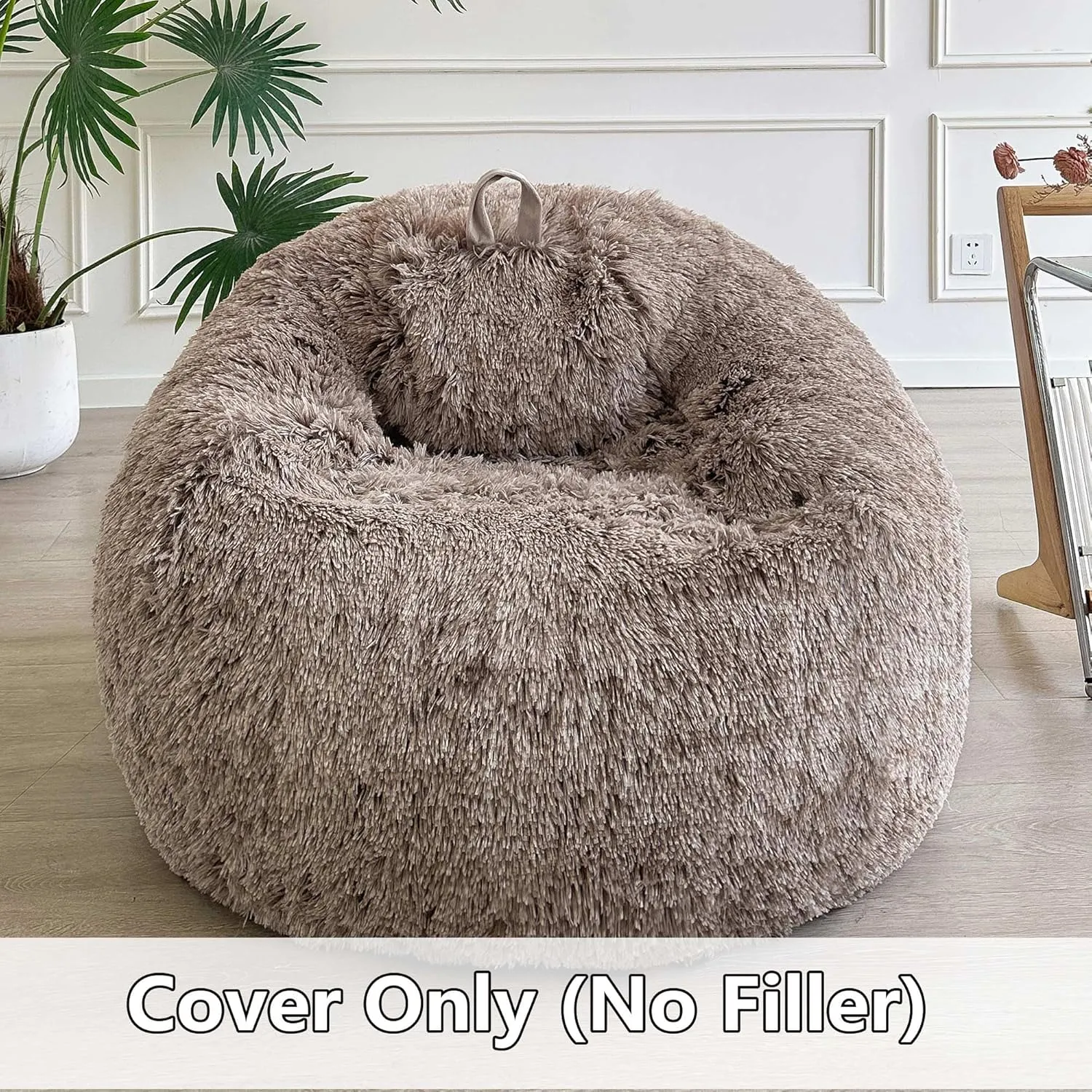 LIFEREVO Faux Fur Stuffed Animal Storage Bean Bag Chair Cover (No Filler), Washable Fluffy Large Bean Bag Cover for Adults Girls, Furry Beanbag Cover for Textile Plush Toys Memory Foam (Ombre Khaki)