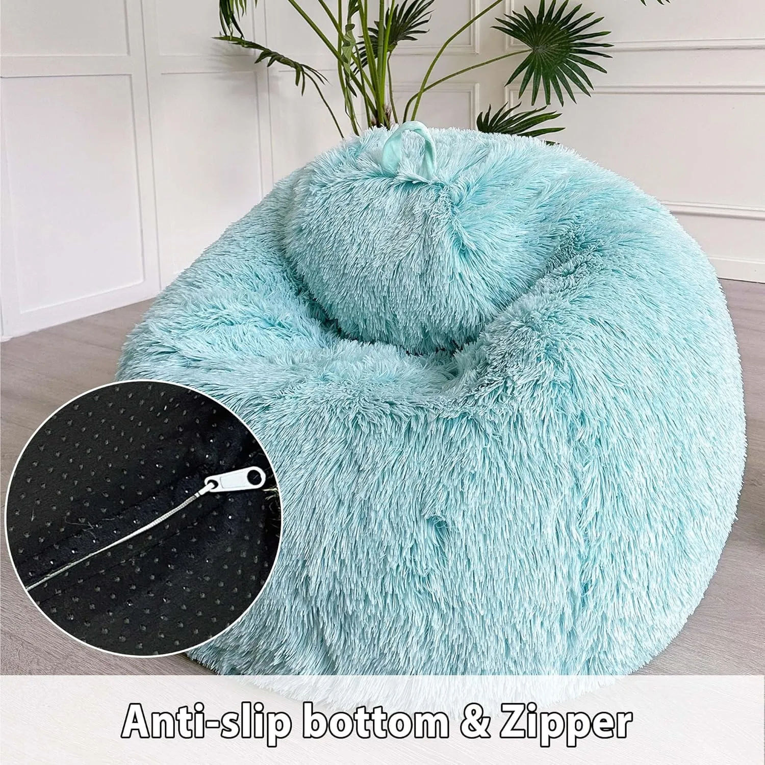LIFEREVO Fluffy Bean Bag Chair Cover (No Filler), Soft Faux Fur Stuffed Animal Bean Bag Storage Cover for Adults Kids Teens, Furry Comfy Stuffy Beanbag for Plush Toys or Textile (Aqua Ombre)