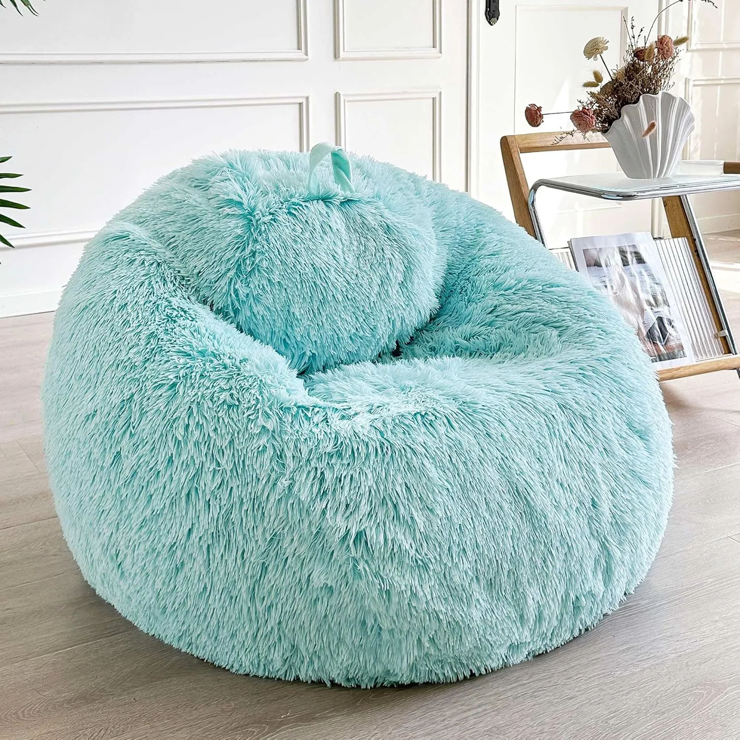 LIFEREVO Fluffy Bean Bag Chair Cover (No Filler), Soft Faux Fur Stuffed Animal Bean Bag Storage Cover for Adults Kids Teens, Furry Comfy Stuffy Beanbag for Plush Toys or Textile (Aqua Ombre)
