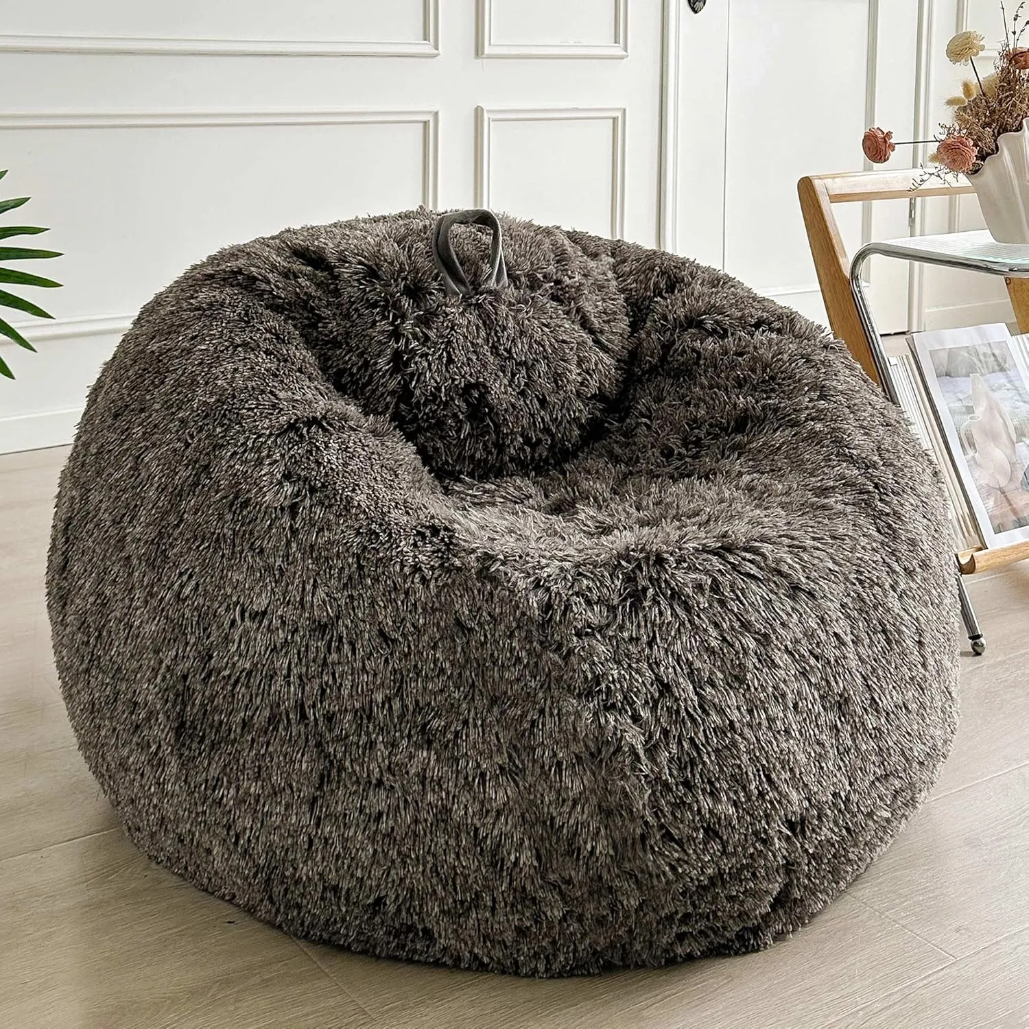 LIFEREVO Fluffy Bean Bag Chair Cover (No Filler), Soft Faux Fur Stuffed Animal Bean Bag Storage for Adults Teens, Furry Comfy Beanbag Cover for Plush Toys or Textile Anti-Slip (Ombre Dark Grey)
