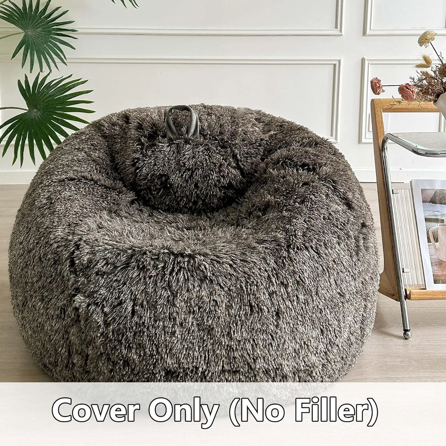 LIFEREVO Fluffy Bean Bag Chair Cover (No Filler), Soft Faux Fur Stuffed Animal Bean Bag Storage for Adults Teens, Furry Comfy Beanbag Cover for Plush Toys or Textile Anti-Slip (Ombre Dark Grey)