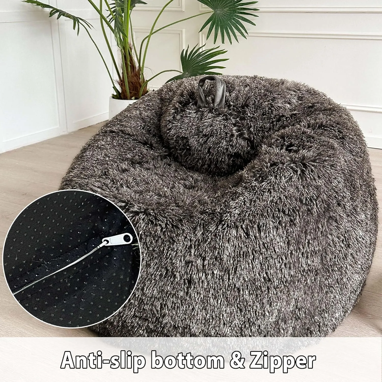 LIFEREVO Fluffy Bean Bag Chair Cover (No Filler), Soft Faux Fur Stuffed Animal Bean Bag Storage for Adults Teens, Furry Comfy Beanbag Cover for Plush Toys or Textile Anti-Slip (Ombre Dark Grey)