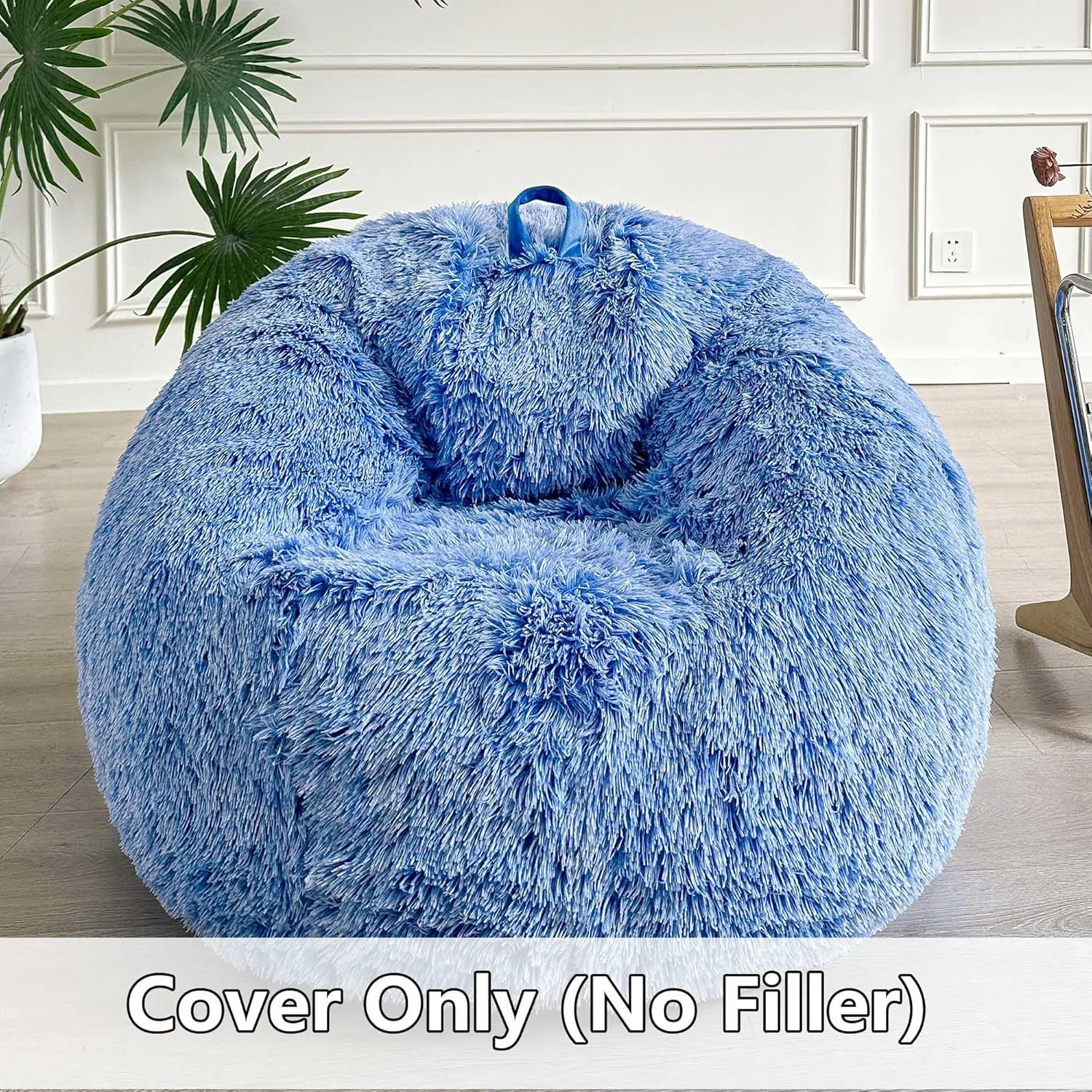 LIFEREVO Fluffy Faux Fur Bean Bag Chair Cover Blue (No Filler), Ultra-Soft Stuffed Animal Storage Bean Bag Kids Adults, Premium Anti-Slip Furry Beanbag Cover for Plush Toys Memory Foam (Ombre Blue)
