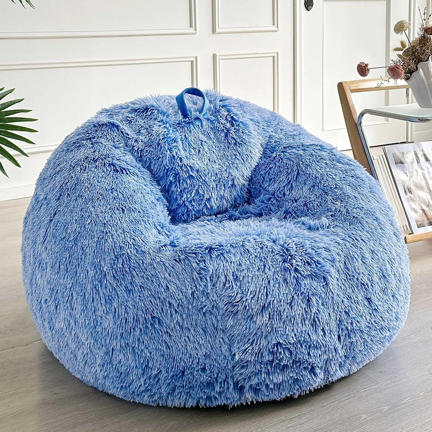 LIFEREVO Fluffy Faux Fur Bean Bag Chair Cover Blue (No Filler), Ultra-Soft Stuffed Animal Storage Bean Bag Kids Adults, Premium Anti-Slip Furry Beanbag Cover for Plush Toys Memory Foam (Ombre Blue)