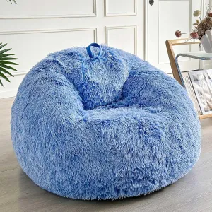 LIFEREVO Fluffy Faux Fur Bean Bag Chair Cover Blue (No Filler), Ultra-Soft Stuffed Animal Storage Bean Bag Kids Adults, Premium Anti-Slip Furry Beanbag Cover for Plush Toys Memory Foam (Ombre Blue)