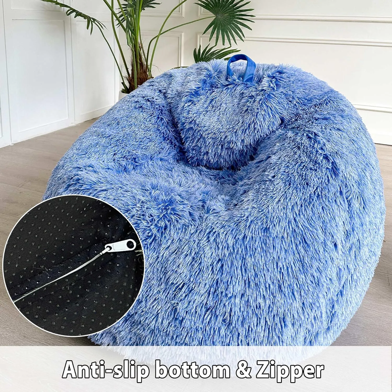 LIFEREVO Fluffy Faux Fur Bean Bag Chair Cover Blue (No Filler), Ultra-Soft Stuffed Animal Storage Bean Bag Kids Adults, Premium Anti-Slip Furry Beanbag Cover for Plush Toys Memory Foam (Ombre Blue)