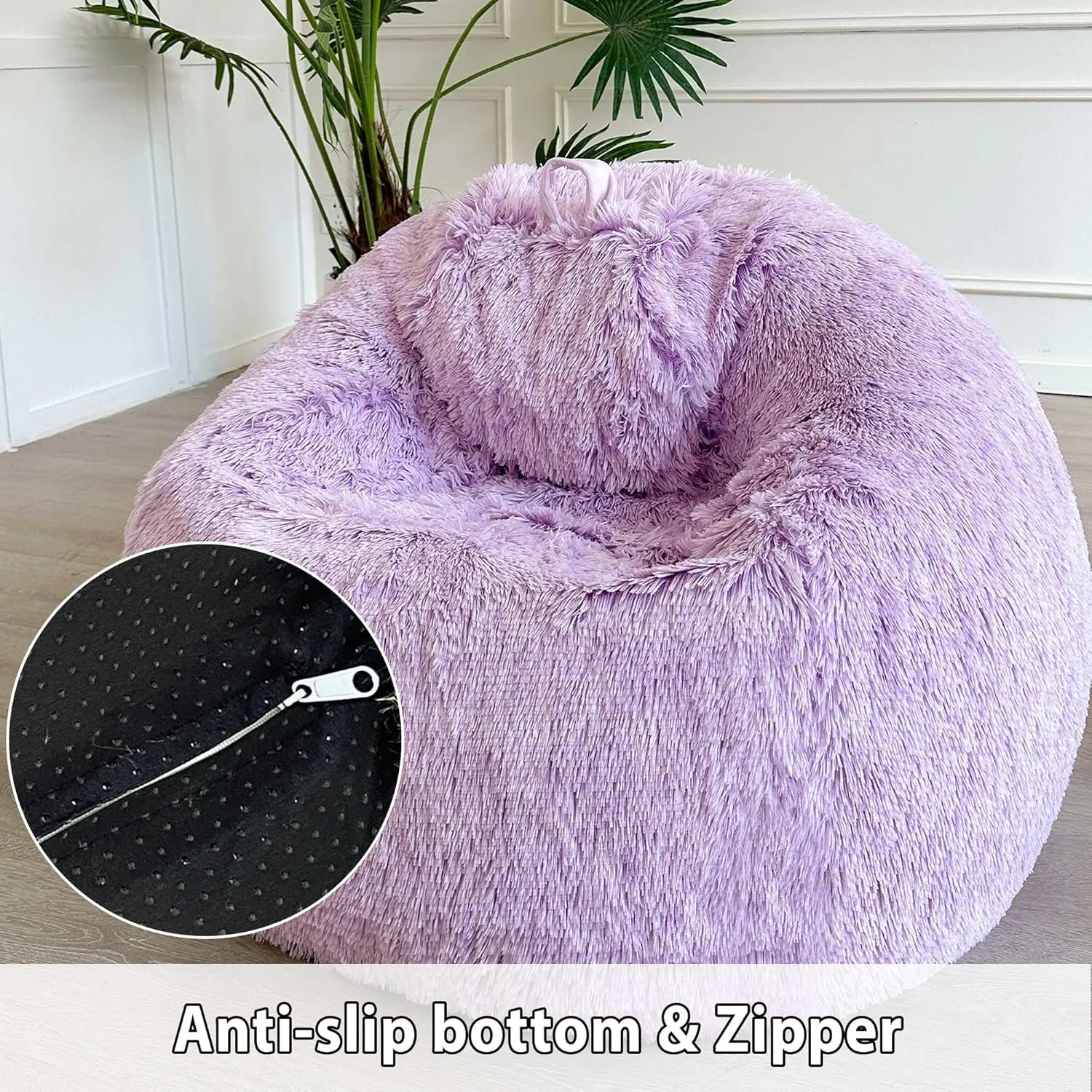 LIFEREVO Fluffy Faux Fur Bean Bag Chair Cover (No Filler), Ultra-Soft Light Purple Stuffed Animal Storage Bean Bag Cover, Anti-Slip Fuzzy Gaming Bean Bag Cover for for Kids Adults (Ombre Lavender)