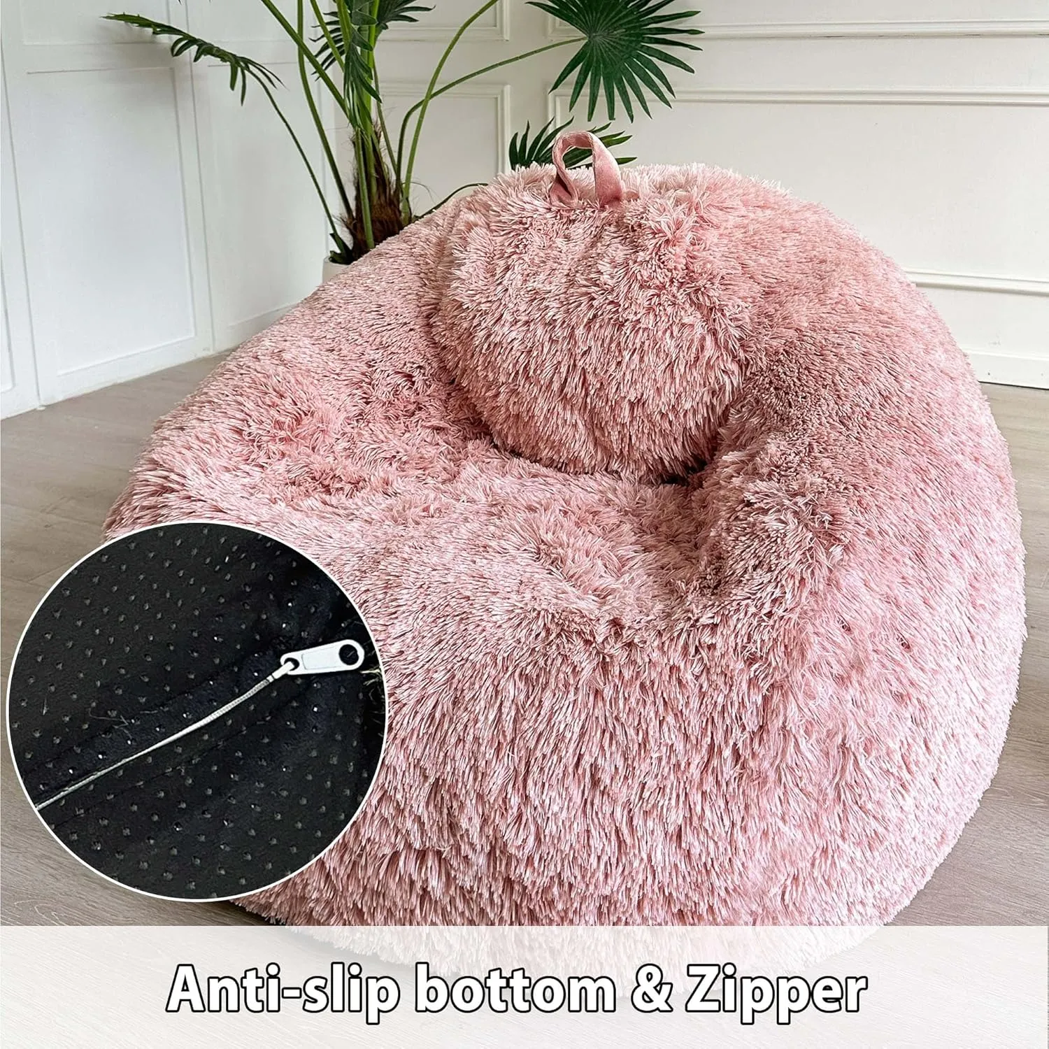 LIFEREVO Fluffy Faux Fur Bean Bag Chair Cover (No Filler), Ultra-Soft Stuffed Animal Storage Bean Bag Cover for Kids Adults, Premium Furry Bean Bag Cover for Organizing Plush Toys (Ombre Old Pink)