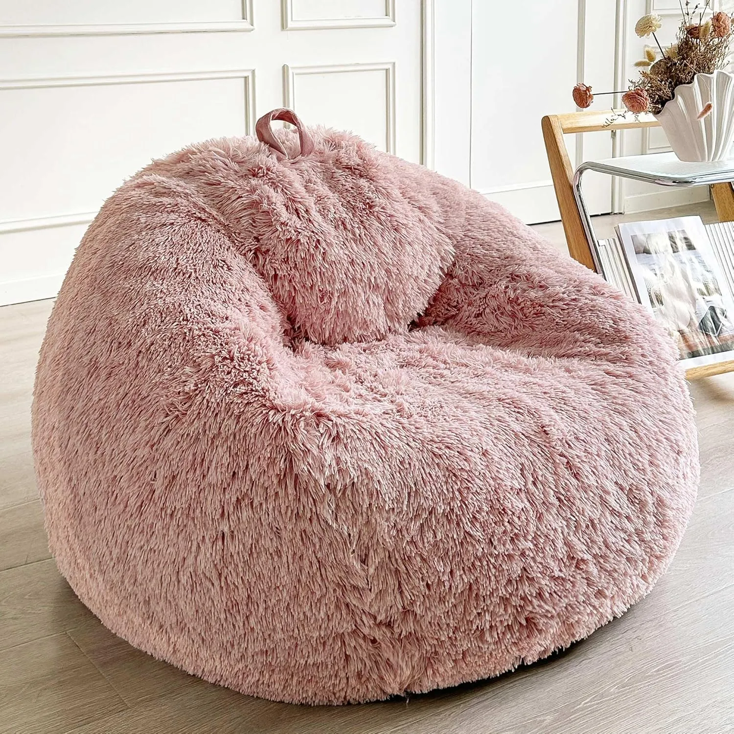LIFEREVO Fluffy Faux Fur Bean Bag Chair Cover (No Filler), Ultra-Soft Stuffed Animal Storage Bean Bag Cover for Kids Adults, Premium Furry Bean Bag Cover for Organizing Plush Toys (Ombre Old Pink)