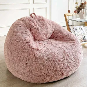 LIFEREVO Fluffy Faux Fur Bean Bag Chair Cover (No Filler), Ultra-Soft Stuffed Animal Storage Bean Bag Cover for Kids Adults, Premium Furry Bean Bag Cover for Organizing Plush Toys (Ombre Old Pink)