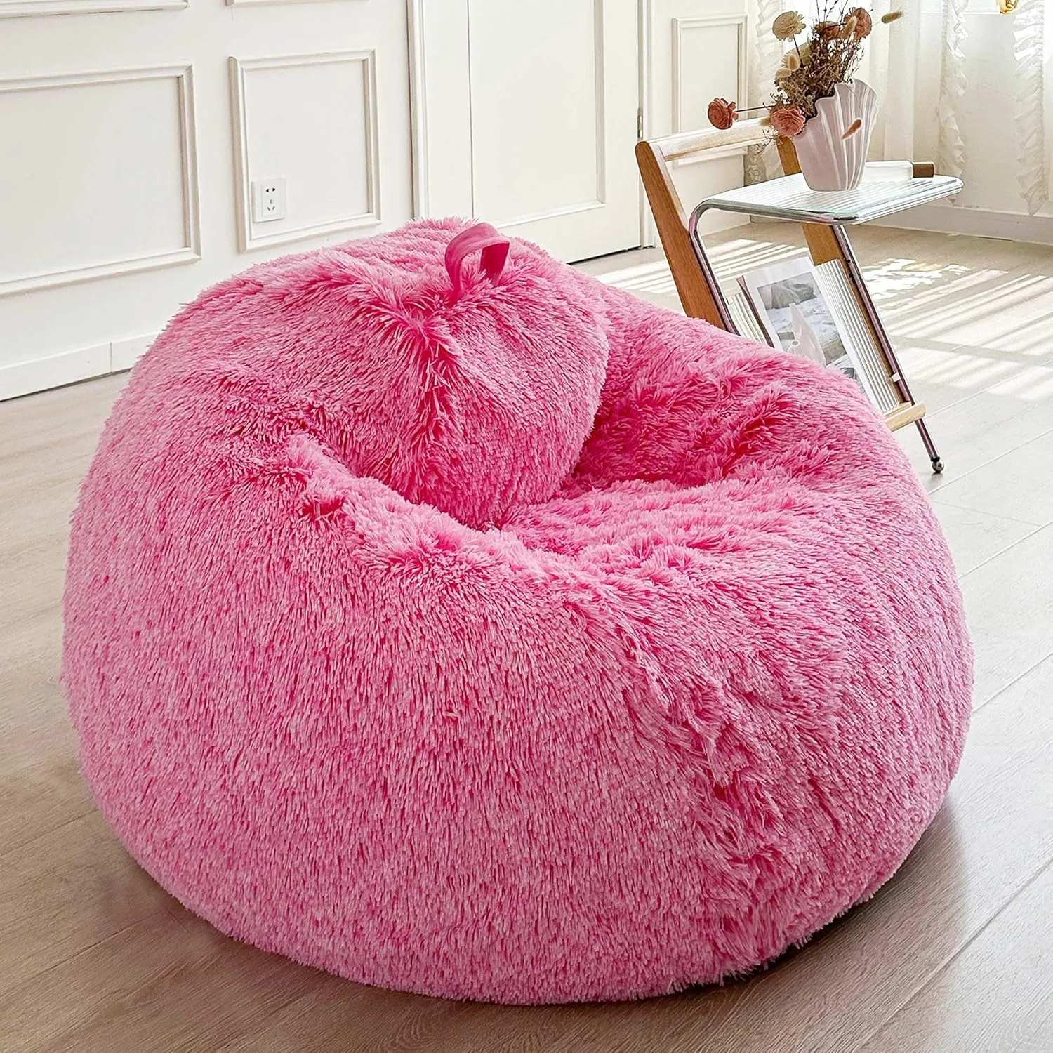 LIFEREVO Fluffy Faux Fur Bean Bag Chair Cover (No Filler), Ultra-Soft Stuffed Animal Storage Bean Bag Cover for Kids Girls, Premium Furry Beanbag Cover for Organizing or Plush Toys (Ombre Hot Pink)