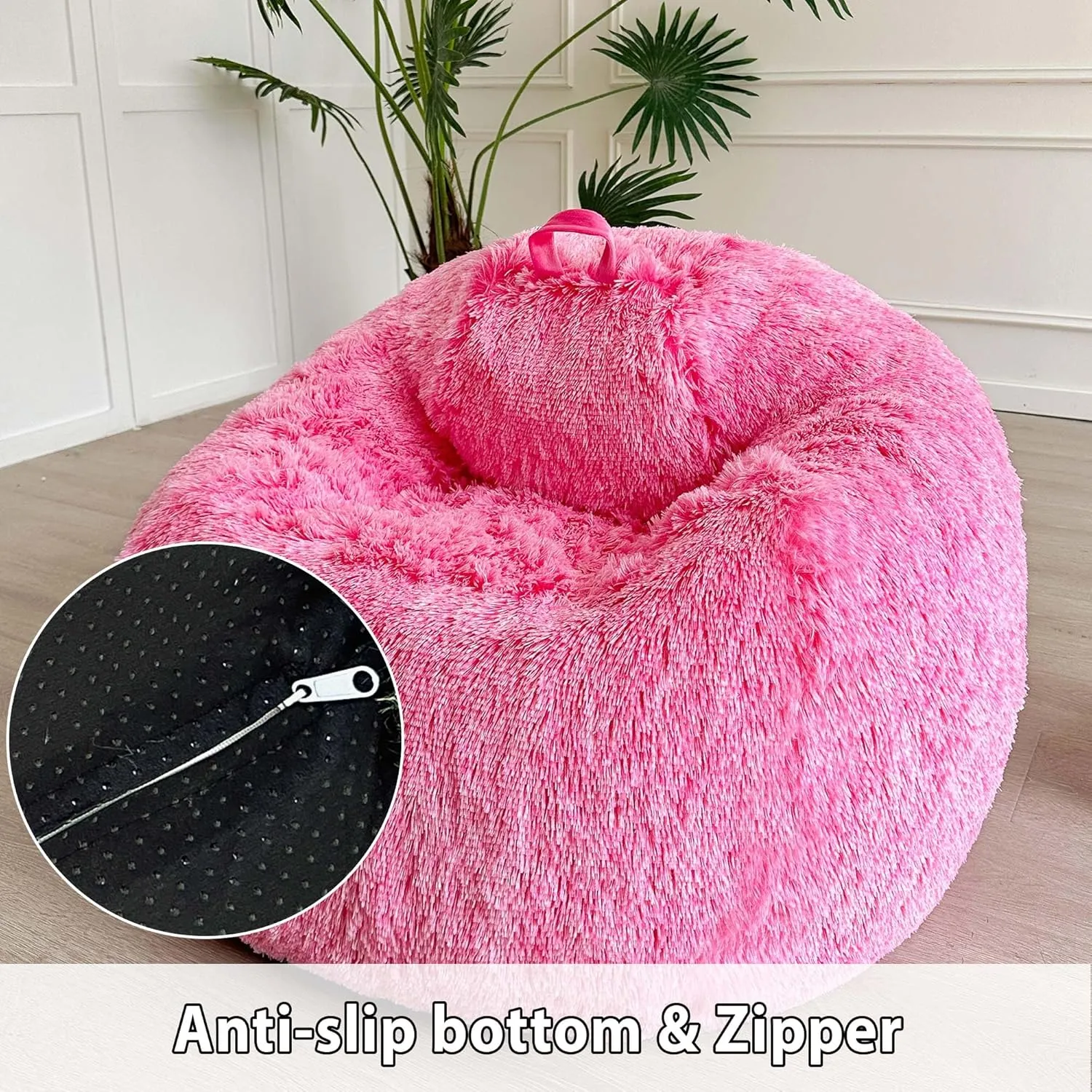 LIFEREVO Fluffy Faux Fur Bean Bag Chair Cover (No Filler), Ultra-Soft Stuffed Animal Storage Bean Bag Cover for Kids Girls, Premium Furry Beanbag Cover for Organizing or Plush Toys (Ombre Hot Pink)