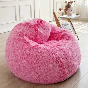 LIFEREVO Fluffy Faux Fur Bean Bag Chair Cover (No Filler), Ultra-Soft Stuffed Animal Storage Bean Bag Cover for Kids Girls, Premium Furry Beanbag Cover for Organizing or Plush Toys (Ombre Hot Pink)