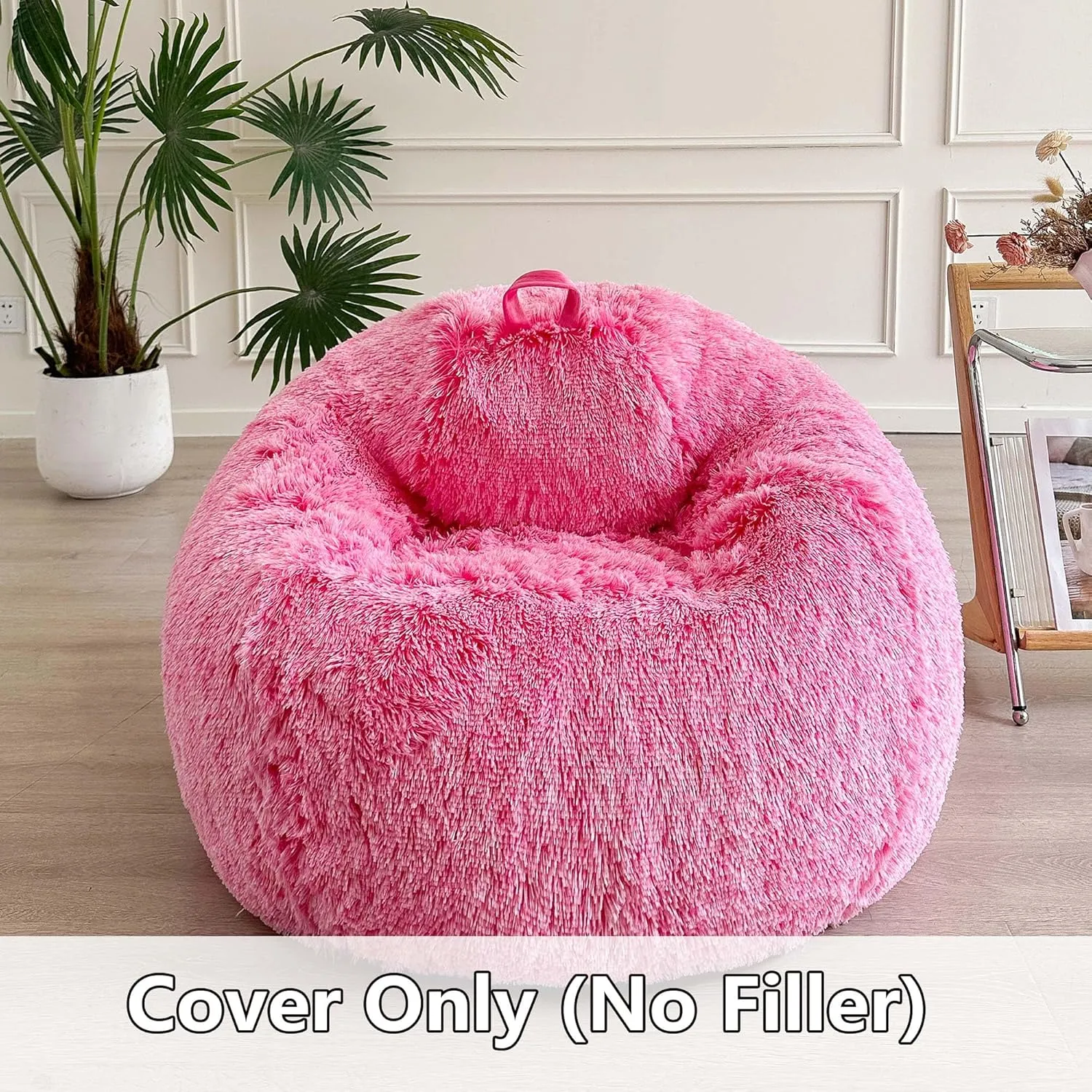 LIFEREVO Fluffy Faux Fur Bean Bag Chair Cover (No Filler), Ultra-Soft Stuffed Animal Storage Bean Bag Cover for Kids Girls, Premium Furry Beanbag Cover for Organizing or Plush Toys (Ombre Hot Pink)