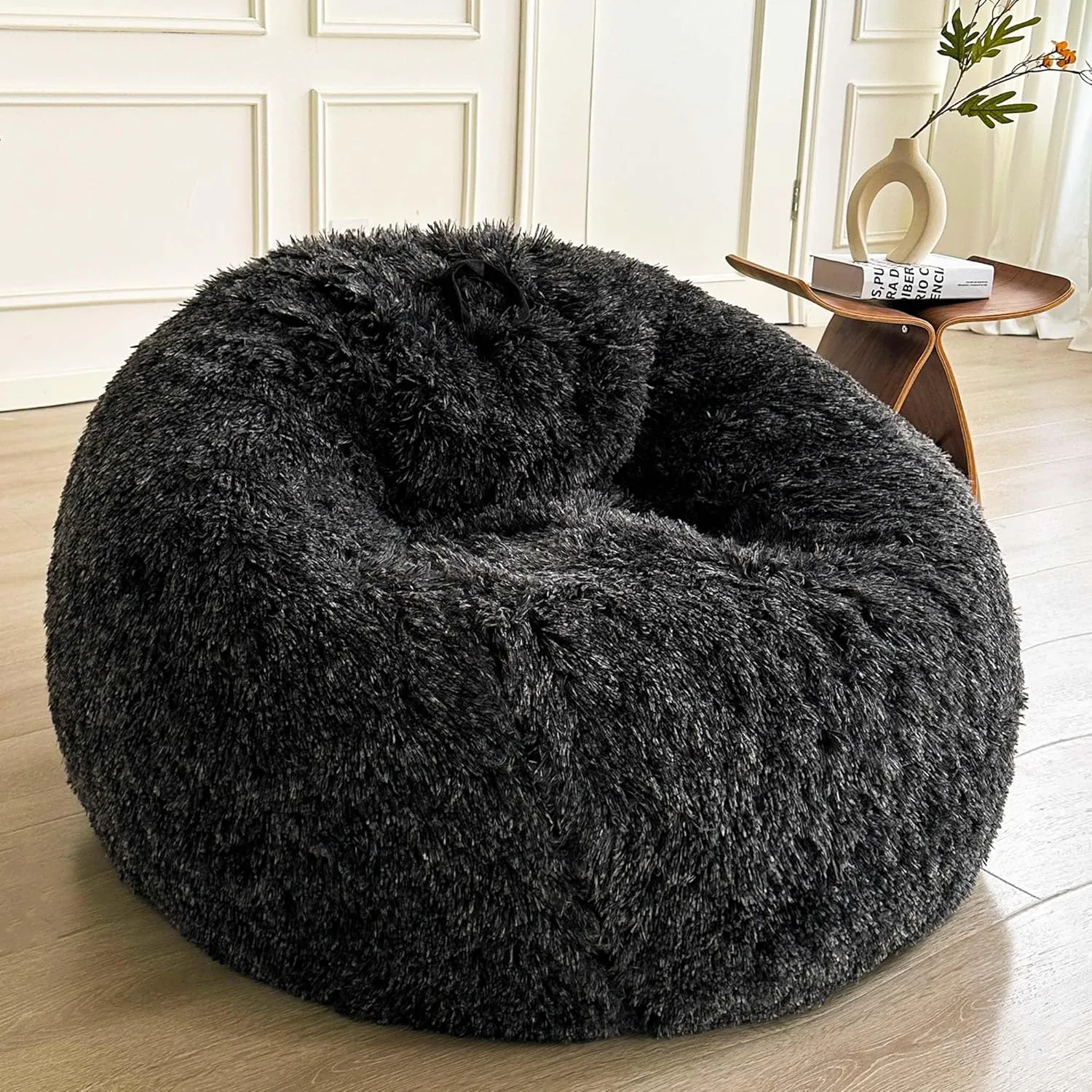 LIFEREVO Fluffy Faux Fur Bean Bag Chair Cover (No Filler), Ultra-Soft Stuffed Animal Storage Bean Bag for Kids Adults, Premium Fuzzy Furry Beanbag Cover for Organizing Plush Toys (Ombre Black)