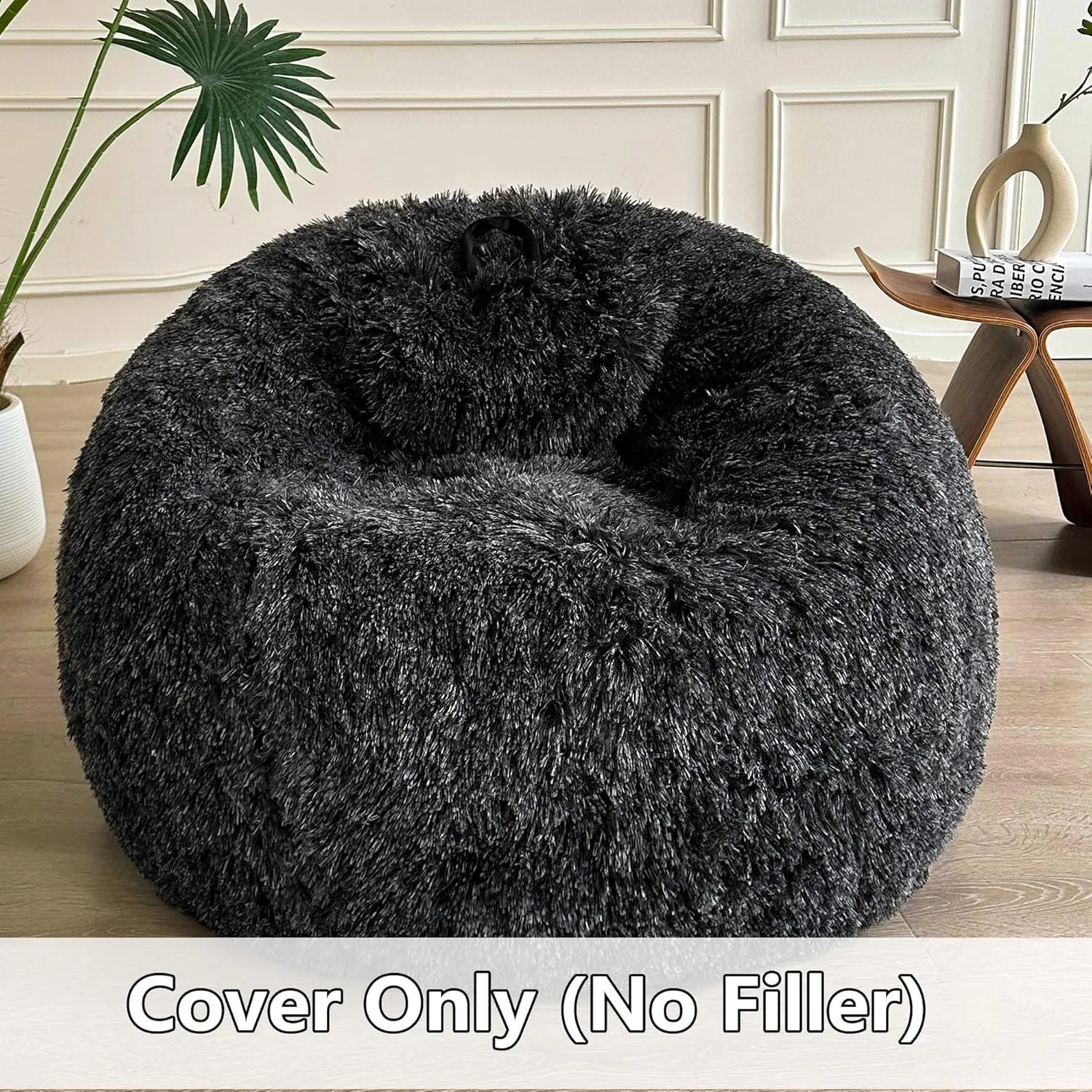 LIFEREVO Fluffy Faux Fur Bean Bag Chair Cover (No Filler), Ultra-Soft Stuffed Animal Storage Bean Bag for Kids Adults, Premium Fuzzy Furry Beanbag Cover for Organizing Plush Toys (Ombre Black)