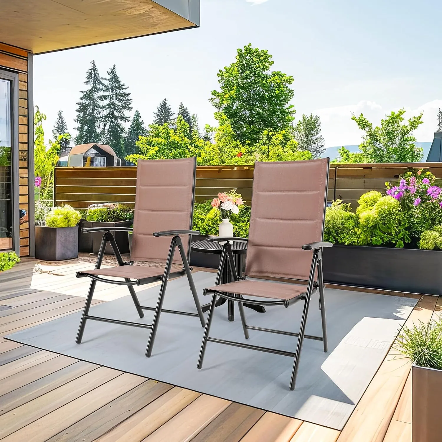 LIFERUN Folding Patio Chairs Set of 2, Outdoor Dinning Chairs with Anti-Rust Aluminum Frame and Foam-Padded Textilene Fabric, Weatherproof, No-Assembly, Portable Chairs for Garden, Yard & Balcony