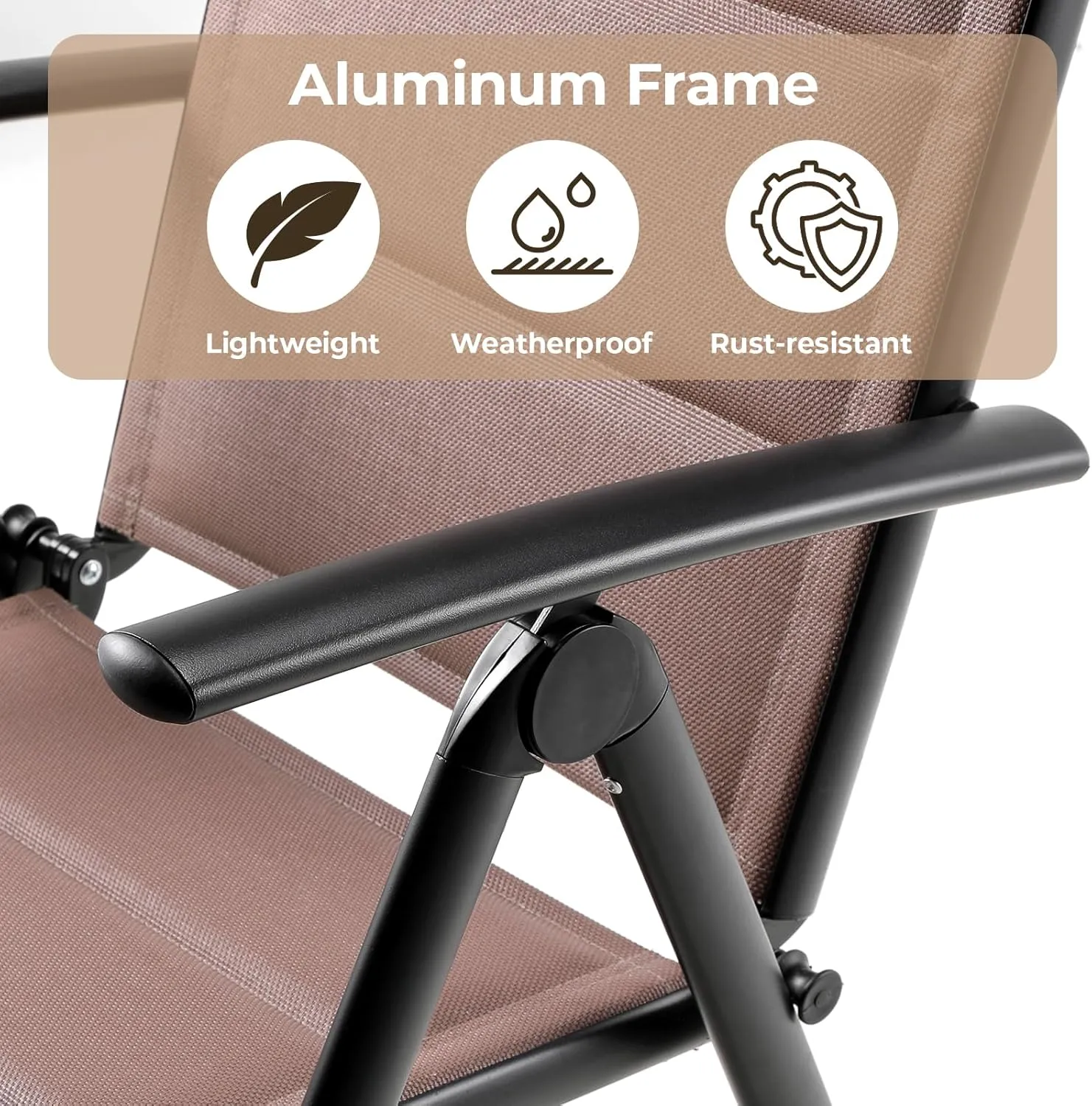 LIFERUN Folding Patio Chairs Set of 2, Outdoor Dinning Chairs with Anti-Rust Aluminum Frame and Foam-Padded Textilene Fabric, Weatherproof, No-Assembly, Portable Chairs for Garden, Yard & Balcony