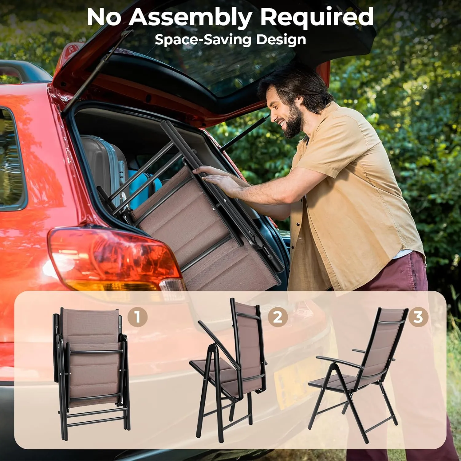 LIFERUN Folding Patio Chairs Set of 2, Outdoor Dinning Chairs with Anti-Rust Aluminum Frame and Foam-Padded Textilene Fabric, Weatherproof, No-Assembly, Portable Chairs for Garden, Yard & Balcony